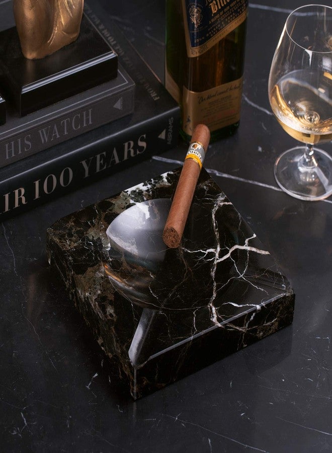 Bey-Berk Square Black "Zebra" Marble Four Cigar Ashtray. - Image 2